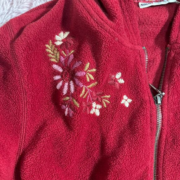 The cutest red fleece y2k floral embroidered zip up - Picture 4 of 6